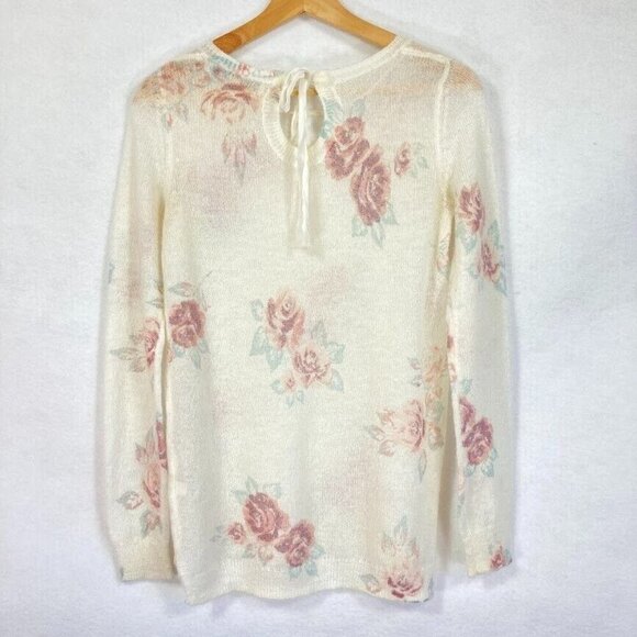 LC Lauren Conrad Oversized Loose Knit Floral Sweater With Ribbon Tie Size XS - Picture 3 of 7